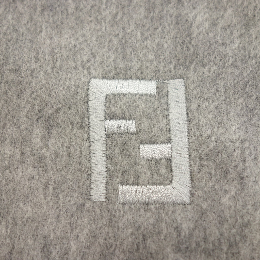 跟新的一样◆芬迪围巾标志刺绣羊绒灰色 FENDI [AFI23] 