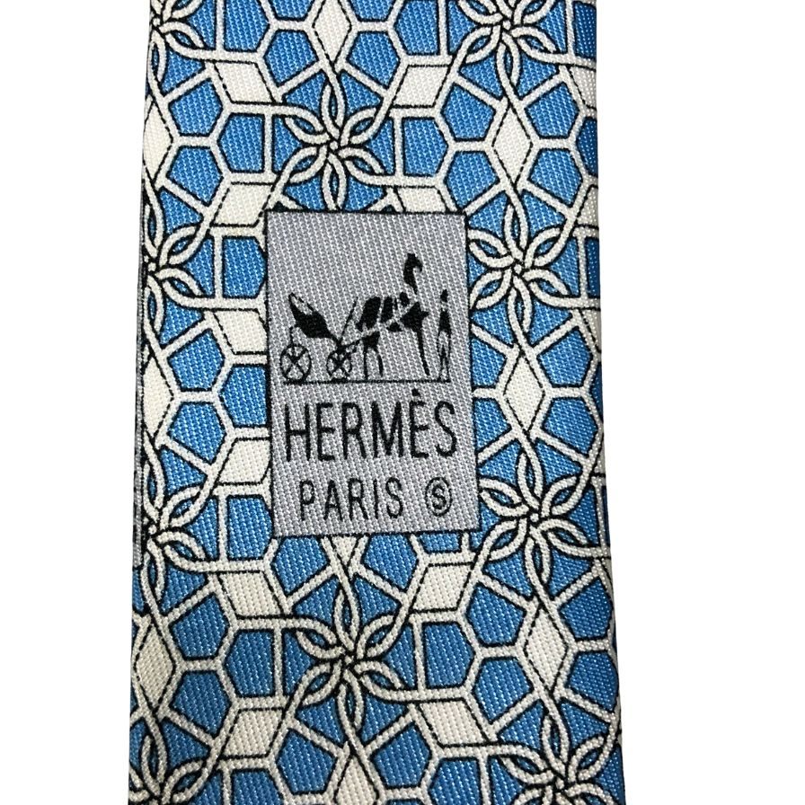 エルメス 総柄ネクタイ シルク100% 水色系 Hermes【AFI13】