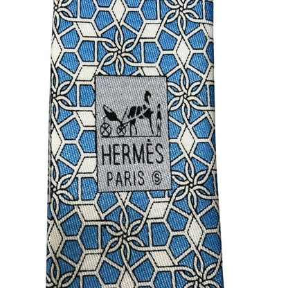 エルメス 総柄ネクタイ シルク100% 水色系 Hermes【AFI13】