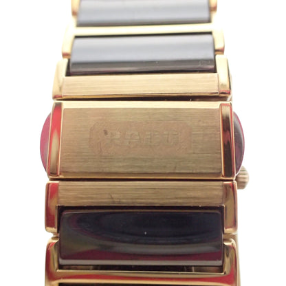 美品◆ラドー ジュビリー スクエア 4Pダイヤ 160.0281.3N ゴールド×ブラック クオーツ RADO Jubile【AFI16】