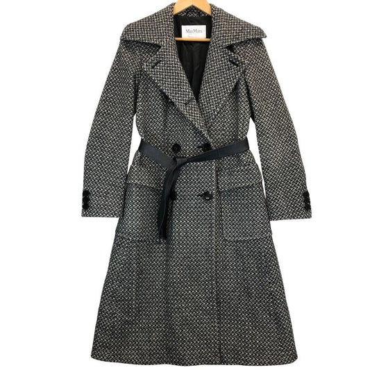 美品◆マックスマーラ チェスターコート ウール ツイード ヘリンボーン ロング丈 グレー レディース サイズ40 MaxMara 【AFA5】