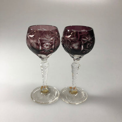 ナハトマン 2客セット 切子風 赤被せ ワイングラス ドイツ製 クリスタル NACHTMANN【AFI8】【中古】