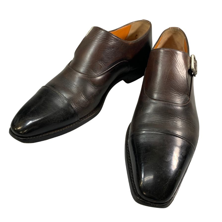サントーニ レザーシューズ 6371 シングルモンク サイドストラップ キャップトゥ メンズ ブラウン系 サイズUK5 Santoni 約24.0cm【AFC45】