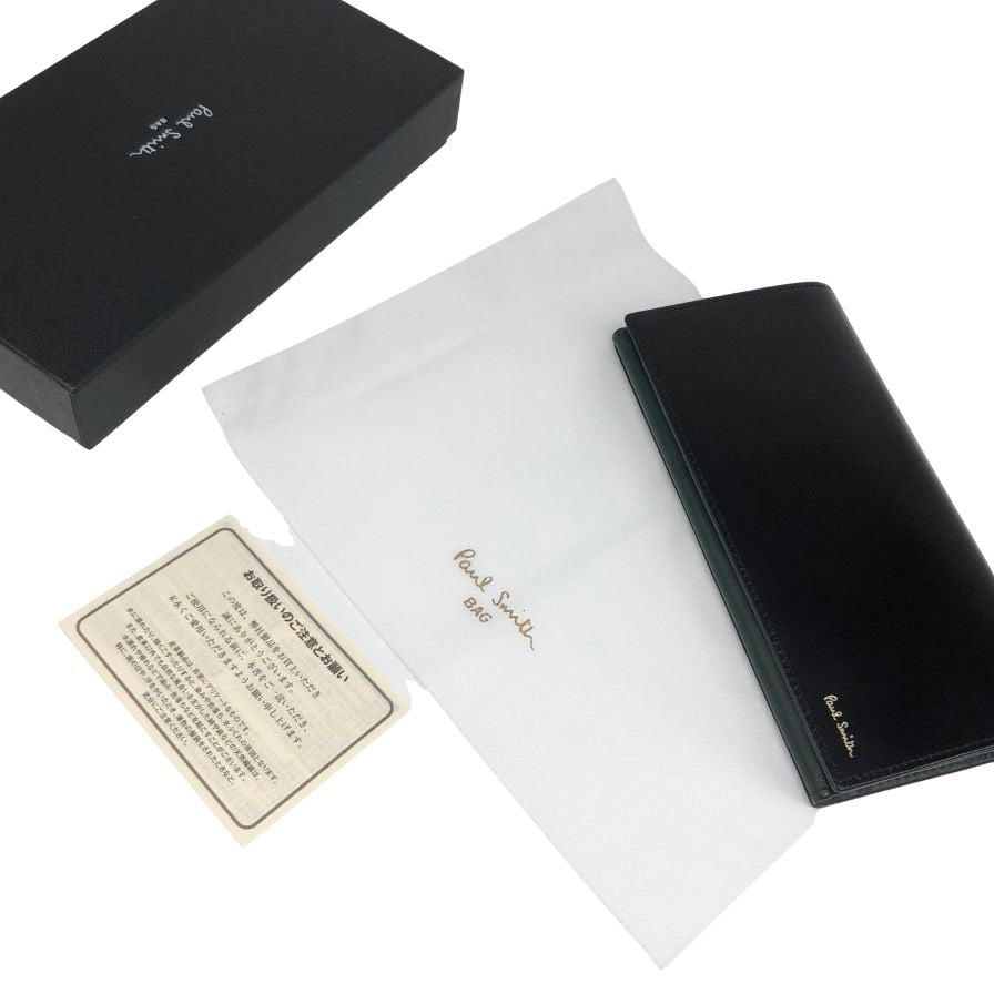 ポールスミス 長財布 コードバンレザー 馬革×牛革コンビ BPS628 メンズ ブラック&グリーン Paul Smith【AFI5】