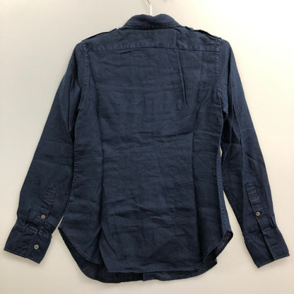 中古◆ラルフローレン レディース 長袖シャツ リネン100% インパクト21社製 サイズ9 ブルー  Ralph Lauren 【AFB12】