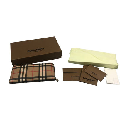 バーバリー ラウンドファスナー PVC×レザー 長財布 チェック柄 BURBERRY【AFB55】