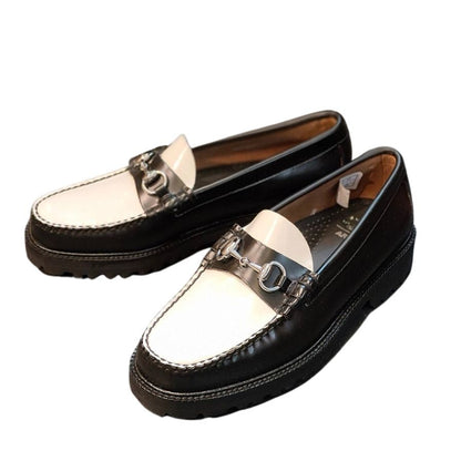 ジーエイチバス リンカーンモックビットローファー サイズ8.5 メンズ ブラック ホワイト G.H.Bass&Co. WEEJUNS LINCOLN MOC BIT LOAFER ローファー 約26.5cm【LA】【中古】