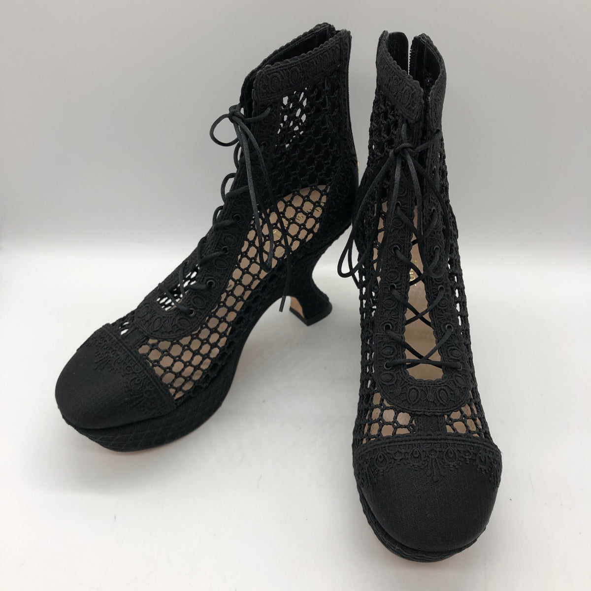クリスチャン ディオール エンブロイダリー メッシュ ブーティ 2023 レディース サイズ38.5 ブラック Christian Dior 約25.5cm【AFC6】