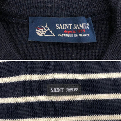 美品◆セントジェームス ニット ボーダー ウール ネイビー サイズXS メンズ SAINT JAMES 【AFB35】
