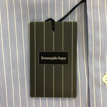 新品同様◆エルメネジルドゼニア 長袖ドレスシャツ ストライプ ブルー サイズ39/15.5 メンズ Ermenegildo Zegna 【AFB9】