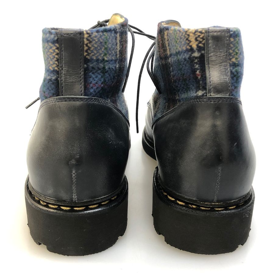 パラブーツ レザーブーツ リスレザー チェック コンビ ウール ツイード ネイビー メンズ サイズ8 PARABOOT ブーツ 約27.0cm【LA】【中古】