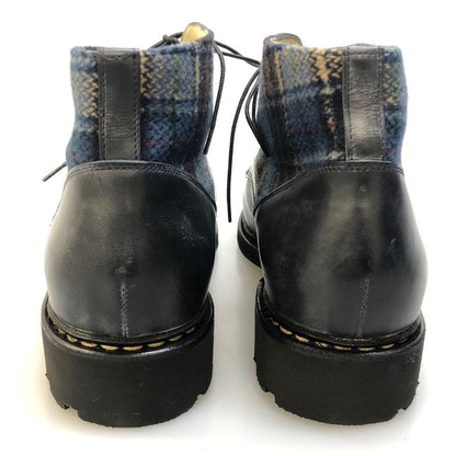 パラブーツ レザーブーツ リスレザー チェック コンビ ウール ツイード ネイビー メンズ サイズ8 PARABOOT ブーツ 約27.0cm【LA】【中古】