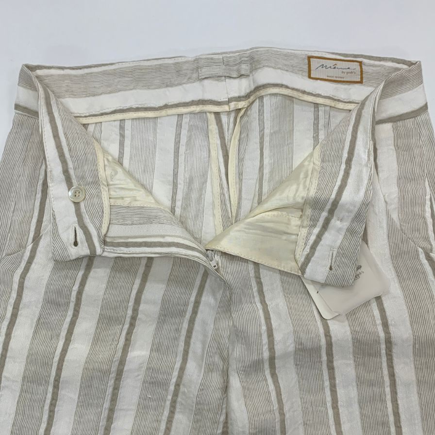 ミームバイジャブス レディース ワイドパンツ ストライプ 麻混 イタリア製 サイズ40 ベージュ meme by giab's 【AFB44】