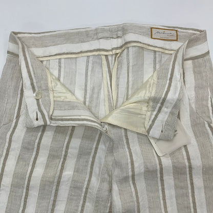 ミームバイジャブス レディース ワイドパンツ ストライプ 麻混 イタリア製 サイズ40 ベージュ meme by giab's 【AFB44】