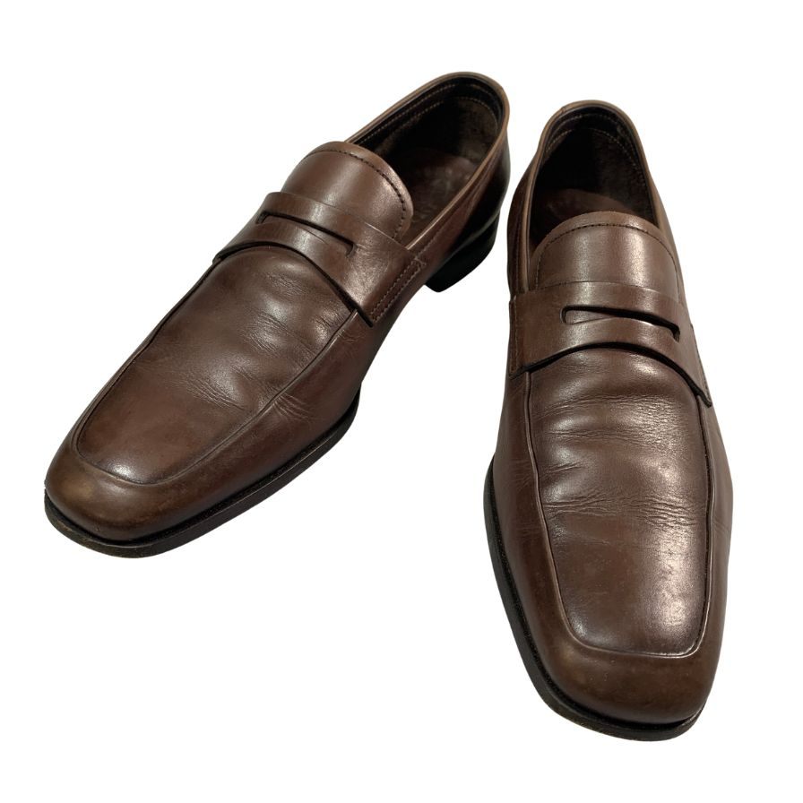 プラダ レザーシューズ  ローファー 2256 スクエアトゥ ブラウン メンズ サイズ6.5 PRADA 約25.5cm【AFD4】