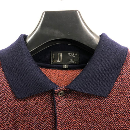 中古■ダンヒル ニット ポロシャツ 長袖 ウール100% ボルドー系 サイズL dunhill 【AFB41】