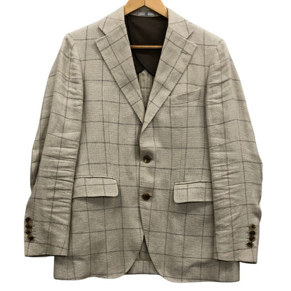 中古◆スーツセレクト リネン テーラードジャケット JSJ2056 ベージュ サイズA5 メンズ チェック SUIT SELECT DORAGO 【AFB33】