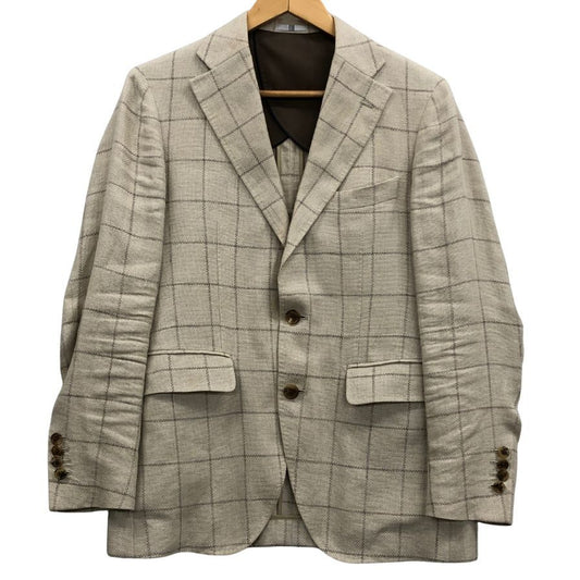 中古◆スーツセレクト リネン テーラードジャケット JSJ2056 ベージュ サイズA5 メンズ チェック SUIT SELECT DORAGO 【AFB33】