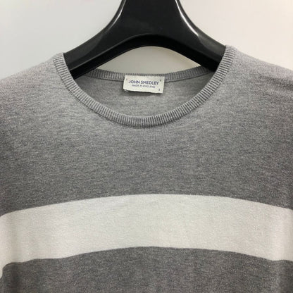 中古◆ジョンスメドレー クルーネックニット グレー×白 ボーダーコットン レディース サイズS JOHN SMEDLEY 【AFB40】