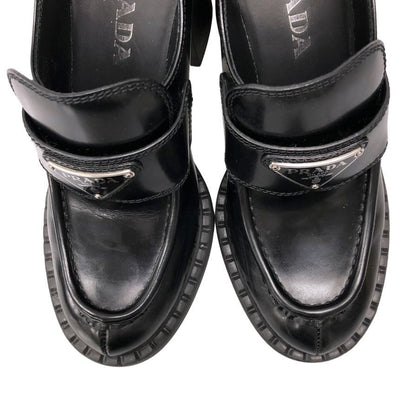 プラダ ローファー 厚底 ハイヒール ロゴ レザー レディース ブラック サイズ23.5 PRADA 約23.5cm【AFD3】