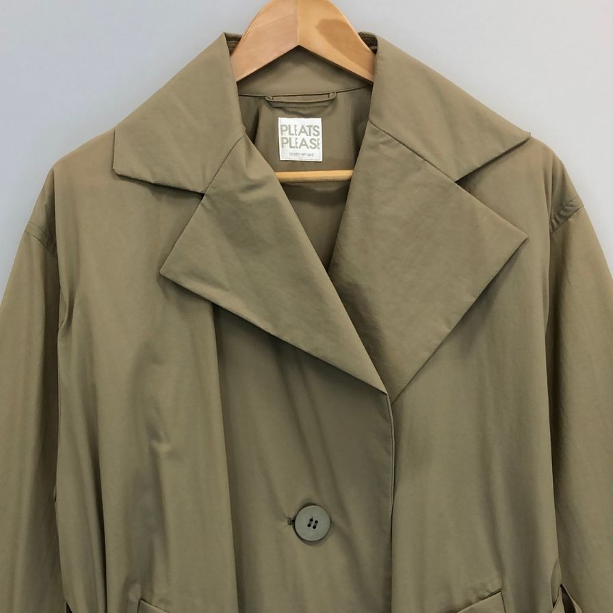 極美品◆プリーツプリーズ ナイロンコート ベージュ アクリルコーティング サイズ1 PP93-ZA872 PLEATS PLEASE ISSEY MIYAKE 【AFB20】