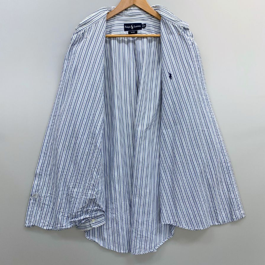 中古◆ラルフローレン 90S ストライプシャツ ブルー系 メンズ サイズL RALPH LAUREN 【AFB10】