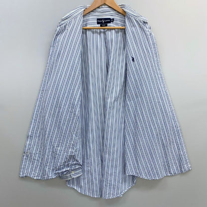 中古◆ラルフローレン 90S ストライプシャツ ブルー系 メンズ サイズL RALPH LAUREN 【AFB10】