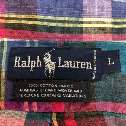 中古◆ラルフローレン ボタンダウンシャツ 90S チェック マルチカラー メンズ サイズL Ralph Lauren 【AFB12】