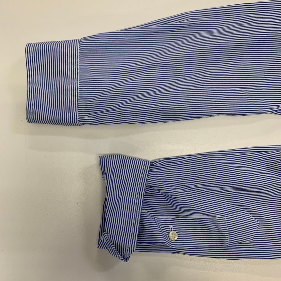 美品◆ラルフローレン シャツ ストライプ ロゴ刺繍 コットン ブルー系 メンズ サイズSP RALPH LAUREN 【AFB11】