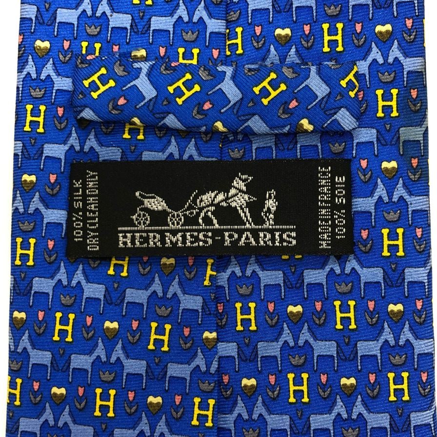 エルメス 総柄ネクタイ シルク100% ブルー系 Hermes【AFI7
