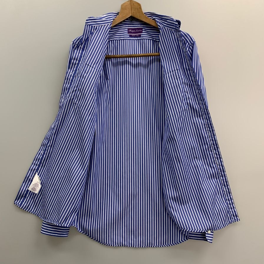 美品◆ラルフローレン シャツ パープルレーベル 2ポケット ストライプ コットン ブルー系 メンズ サイズ175/96A RALPH LAUREN 【AFB11】