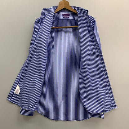 美品◆ラルフローレン シャツ パープルレーベル 2ポケット ストライプ コットン ブルー系 メンズ サイズ175/96A RALPH LAUREN 【AFB11】