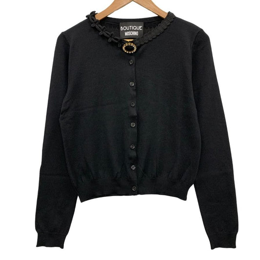 極美品◆ブティック モスキーノ カーディガン フロントビジューボタン ウール100% レディース サイズ42 ブラック BOUTIQUE MOSCHINO 【AFB3】