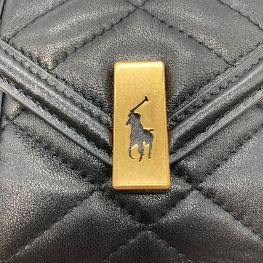 ポロ ラルフローレン 財布 キルト レザー ゴールド金具 ボタン ブラック POLO RALPH LAUREN【AFI7】