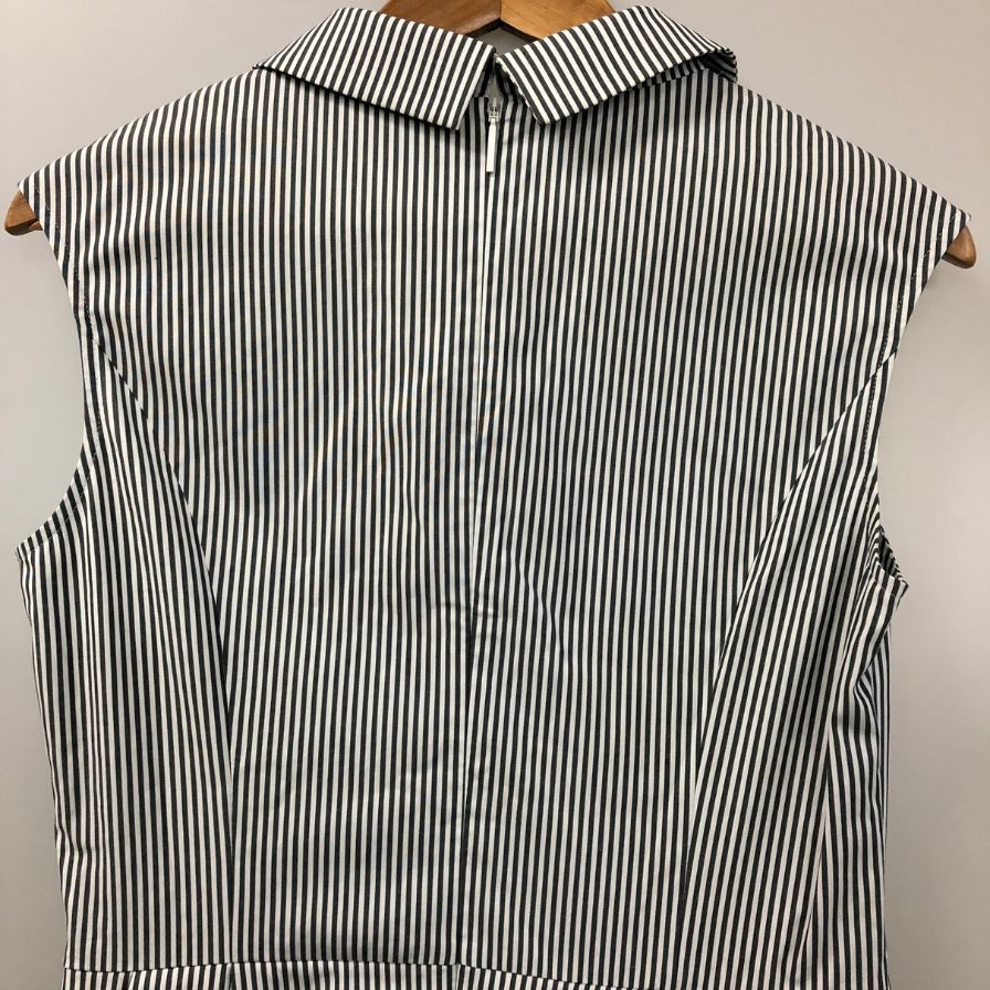 美品◆ルネ リミテッドエディション ワンピース 半袖 ピンストライプ スキッパー ホワイト ネイビー レディース サイズ 38 Rene LIMITED EDITION 【AFB5】