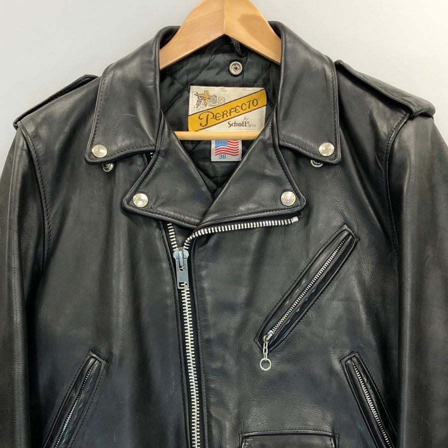 美品◆ショット ライダースジャケット USA製 ベルト ブラック サイズ36 Schott Perfecto 【AFG1】