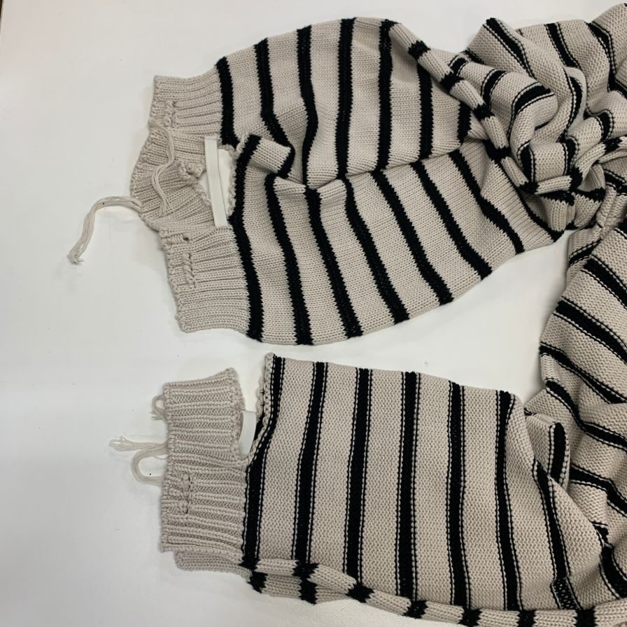 極美品◆エムエムシックス メゾン マルジェラ 23SS クルーネックニット ダメージ加工 ボーダー ホワイト レディース サイズXL S52GP0141 MM6 Maison Margiela 【AFA6】