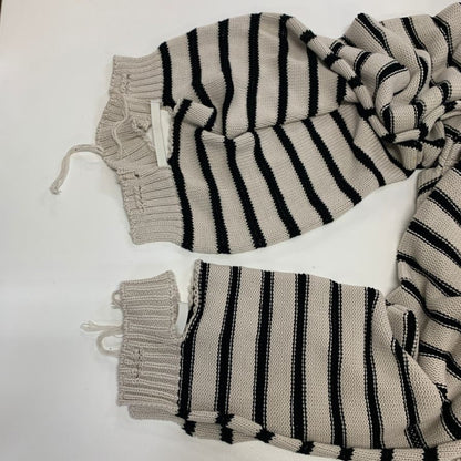 極美品◆エムエムシックス メゾン マルジェラ 23SS クルーネックニット ダメージ加工 ボーダー ホワイト レディース サイズXL S52GP0141 MM6 Maison Margiela 【AFA6】