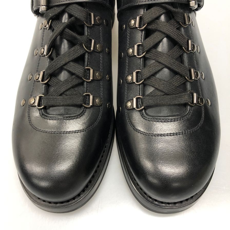 プラダ コンバットブーツ レースアップ ベルト レザー 2T 1882 ブラック メンズ サイズ7.5 PRADA 約26.0cm【AFD15】