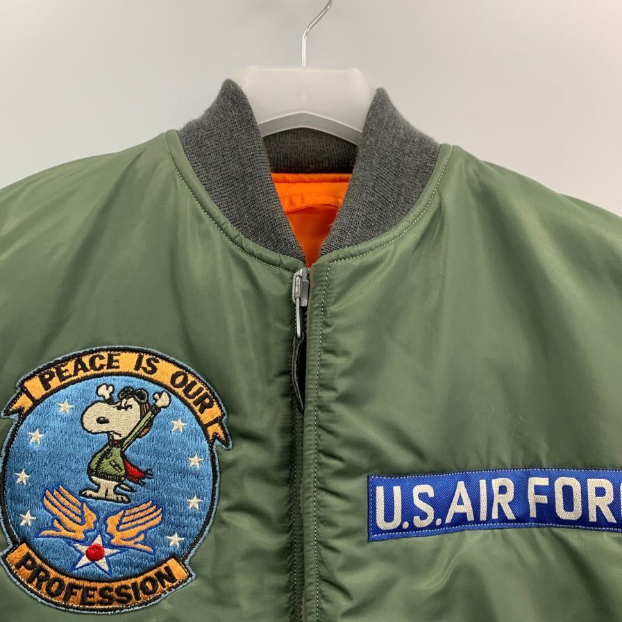 美品◆バズリクソンズ×ピーナッツ MA-1 スヌーピーワッペン BR13621グリーン メンズ サイズS Buzz Rickson’s×Peanuts Club 【AFA22】