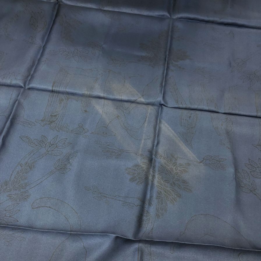 エルメス カレ90 アニマルロゴ ANIMAL ALPHABET シルク ブルー レディース HERMES【AFI18-3】