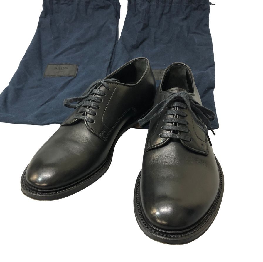 プラダ レザーシューズ プレーントゥ 本革 ブラック メンズ サイズ5.5 PRADA 約24.5cm【AFC30】