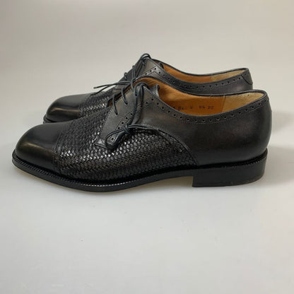 フェラガモ レザーシューズ  9861メッシュ パンチドキャップトゥ Vフロント カーフ ブラック サイズ8.5 メンズ Salvatore Ferragamo 約27.5cm【PTM5】