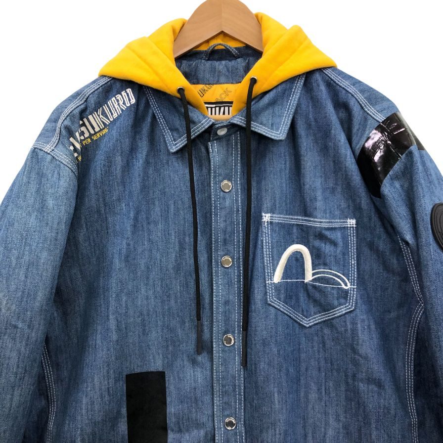 美品◆エヴィス デニムジャケット 中綿 ブルー 裏地ロゴ メンズ サイズXXL EVISU 【AFB56】