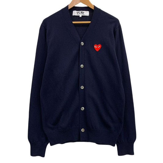 美品◆プレイ コムデギャルソン カーディガン ワッペン ネイビー メンズ サイズL PLAY COMME des GARCONS 【AFB20】