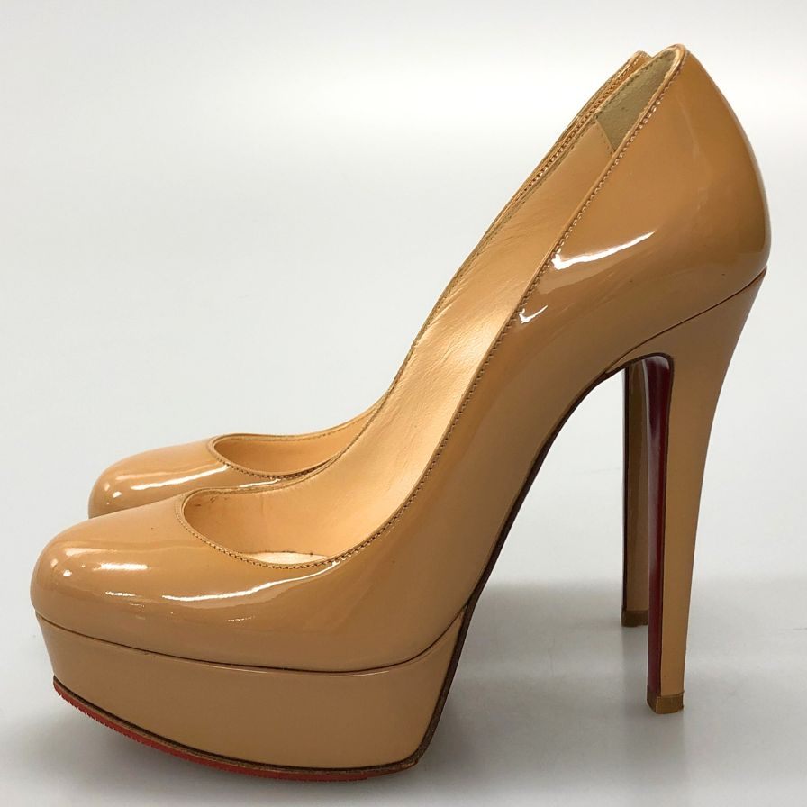 ルブタン ラウンドトゥ ハイヒール パテントレザー ベージュ サイズ35 Christian Louboutin 約22.5cm【AFD2】