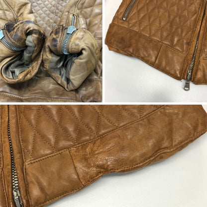 中古◆ジュンハシモト 13AW レザーキルティングジャケット ラムレザー ベージュ メンズ サイズ3 LET1016 【AFG1】
