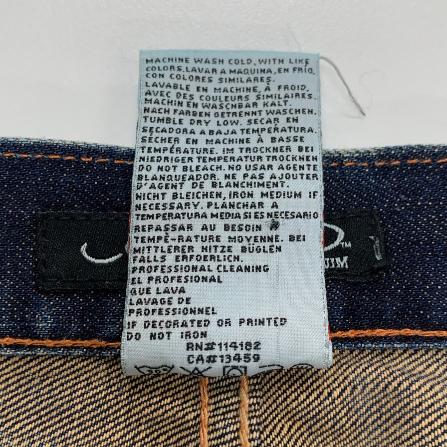 エドハーディー デニムパンツ 龍 刺繍 ペイント 装飾 ボタンフライ ウォッシュ USED加工 2009 インディゴ メンズ サイズ36 Ed Hardy 【AFB32】