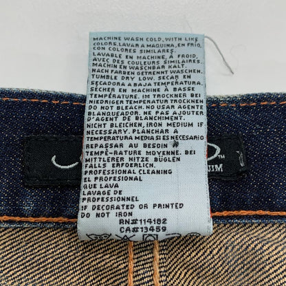 エドハーディー デニムパンツ 龍 刺繍 ペイント 装飾 ボタンフライ ウォッシュ USED加工 2009 インディゴ メンズ サイズ36 Ed Hardy 【AFB32】