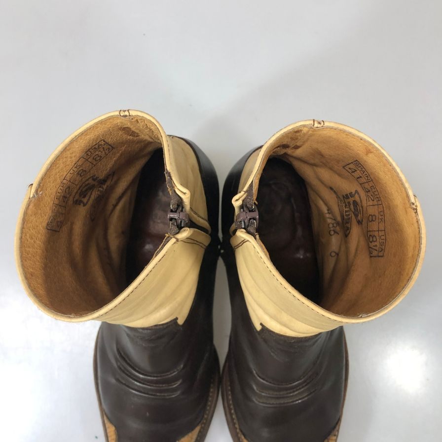 センドラ ウエスタンブーツ サイドジップ コンビ ブラック×ホワイト メンズ サイズUK8 SENDRA 約26.5cm【YB4】